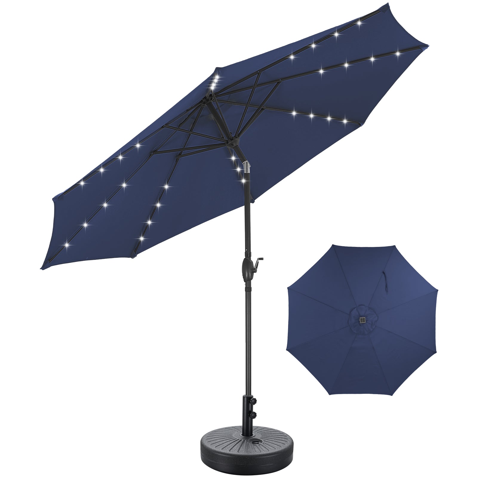 Ainfox 10 ft. Steel Market Solar LED Tilt Patio Umbrella in Navy Blue with Crank