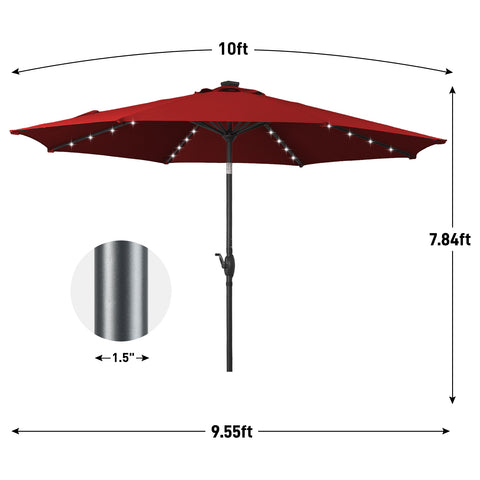 Ainfox 10ft Solar Patio Umbrella Outdoor Umbrella Market Umbrella for Backyard Deck Poolside With 32 LED Lights