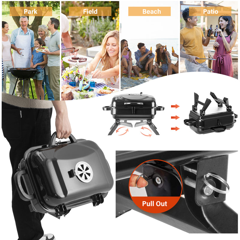 Portable Charcoal Grill, Tabletop Outdoor Barbecue Smoker, Small BBQ Grill for Outdoor Cooking Backyard Camping Picnics Beach