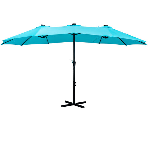 UNIDAZE 15 x 8.8' Outdoor Double-Sided Market Patio Umbrella Solar Lighted 48 Led Light - Base is not included