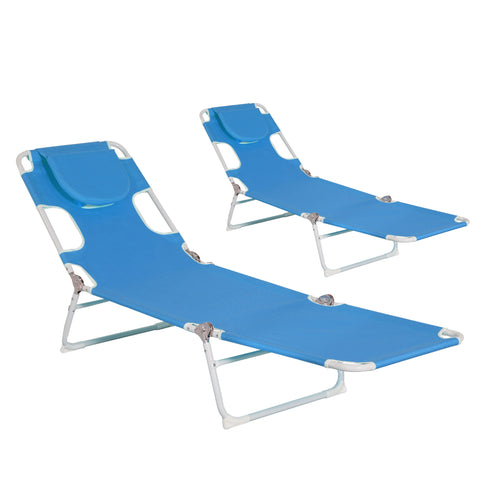 Ainfox 2PCS Folding Chaise Lounge Chair, Patio Sun Tanning Lounger Reclining Back