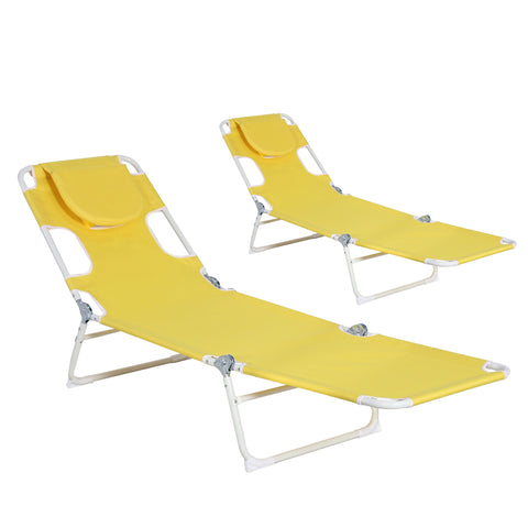 Ainfox 2PCS Folding Chaise Lounge Chair, Patio Sun Tanning Lounger Reclining Back