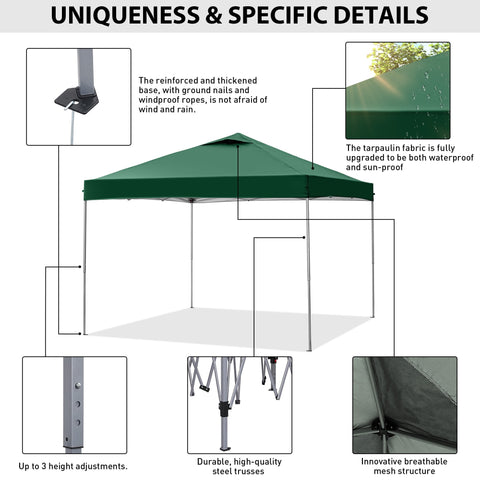 Ainfox 10 x 10 ft Pop up Canopy Tent,Instant Outdoor Canopies,Shade Tents with Carrying Bag,Green