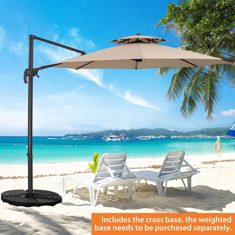 Ainfox 10ft Double Top Heavy-Duty Patio Cantilever Umbrella with Cross Base, Outdoor Large Offset Hanging Aluminum Rotation Sun Shade Umbrella with 360°Rotation Adjustable