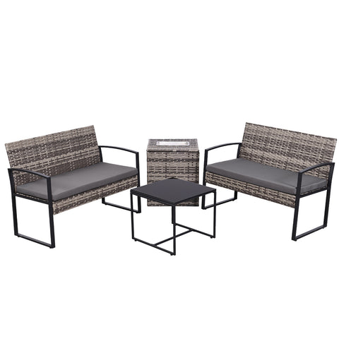 Ainfox 4 Piece Outdoor Patio Furniture Set with Ice Cooler Storage Box & Coffee Table for Outside, Garden, Balcony, Porch