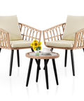 Ainfox 3 PCS Wicker Sofa Patio Bistro Set, Patio Furniture with Glass Top Table and Cushions