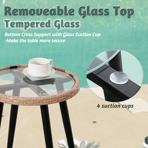 Ainfox 3 PCS Wicker Sofa Patio Bistro Set, Patio Furniture with Glass Top Table and Cushions