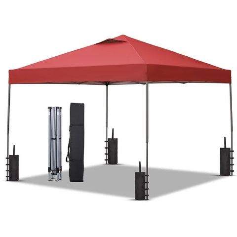 Ainfox 10x10 ft Pop Up Canopy Tent with 4 Weighted Bags, Instant Outdoor Shade Shelter with Portable Carrying Bag, Waterproof UV Protection Gazebo for Events, Parties and Beach,Red