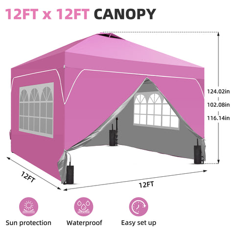 Ainfox 12ftx12ft Pop Up Canopy Tent with 4 Sidewalls One Push Tent Canopy with Wheeled Carry Bag, 8 Stakes and 4 Ropes