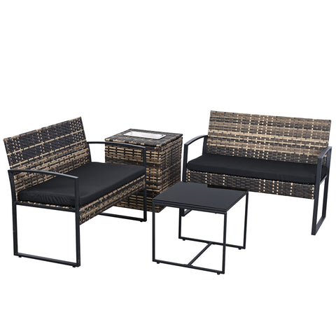 Ainfox 4 Piece Outdoor Patio Furniture Set with Ice Cooler Storage Box & Coffee Table for Outside, Garden, Balcony, Porch