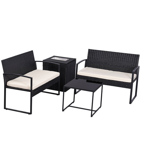 Ainfox 4 Piece Outdoor Patio Furniture Set with Ice Cooler Storage Box & Coffee Table for Outside, Garden, Balcony, Porch