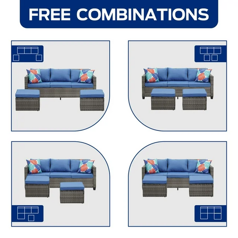 Ainfox 5 pcs  Patio Furniture Seating Set, Outdoor Sectional Conversation Set, Wicker Rattan Chairs Sofa Sets