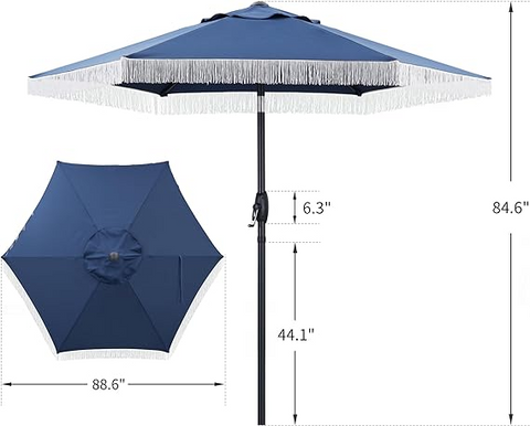 7.5ft Patio Umbrella with Fringe for Event Outdoor Garden Yard Deck Wedding Themed Restaurant Cafe Bistro Set