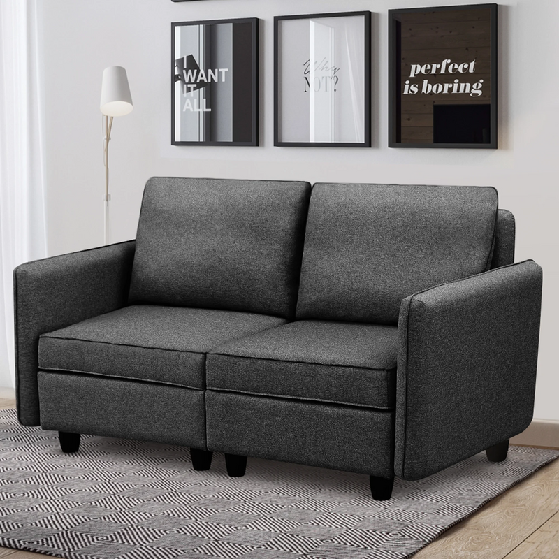 Ainfox 2 Seater Modular Sectional Couch for Living Room, Convertible Sofa Loveseat with Storage, Dark Gray