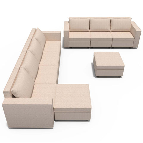 Ainfox 9-Seat Modular Sectional Sofa Sleeper Sofa Flannel Sofa with Storage Seat Beige