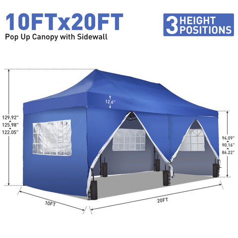 Ainfox 10x20 Heavy Duty Pop up Canopy Tent with Sidewalls and Weighted Sandbags, Outdoor Shade Instant Folding Event Gazebo with Wheeled Bag