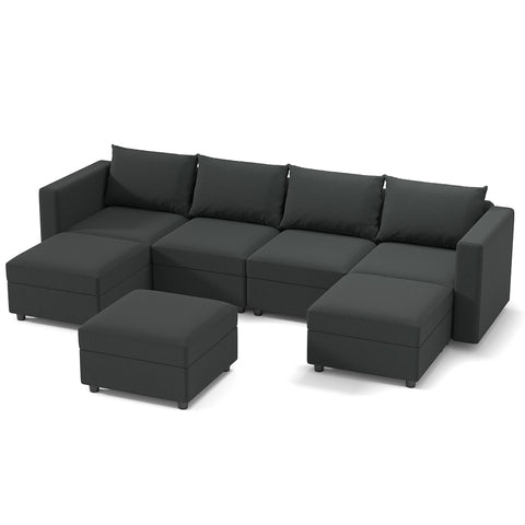 Ainfox Modular Sectional Sofa Couch with Storage Seat 4 Seats + 3 Ottoman