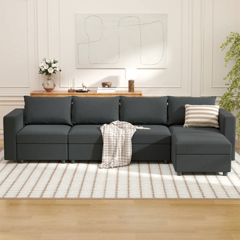 Ainfox Modular Sectional Sofa Couch with Storage Seat Sectional Couch Set 4 Seats +1 Ottoman