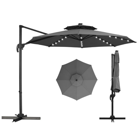 Ainfox 10ft Double Top Heavy-Duty Patio Cantilever Umbrella with Cross Base, Outdoor Large Offset Hanging Aluminum Rotation Sun Shade Umbrella with 360°Rotation Adjustable