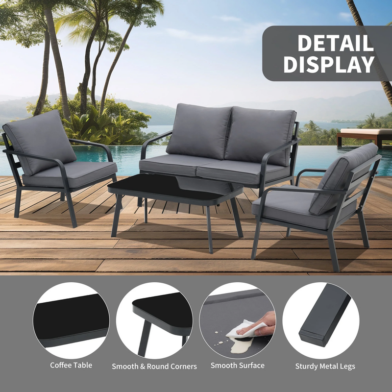 Ainfox Aluminum Patio furniture Set  for 4 Persons, Grey