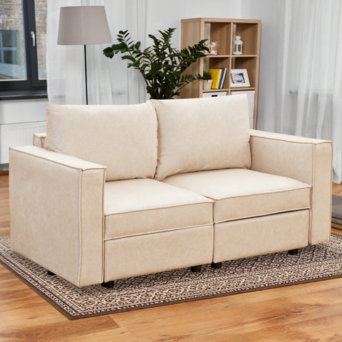 Ainfox Loveseat Module Sofa Sectional Couch with Storage, Beige