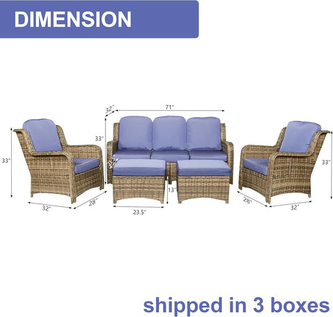 Ainfox 5 Pieces Patio Furniture Sofa Set Blue