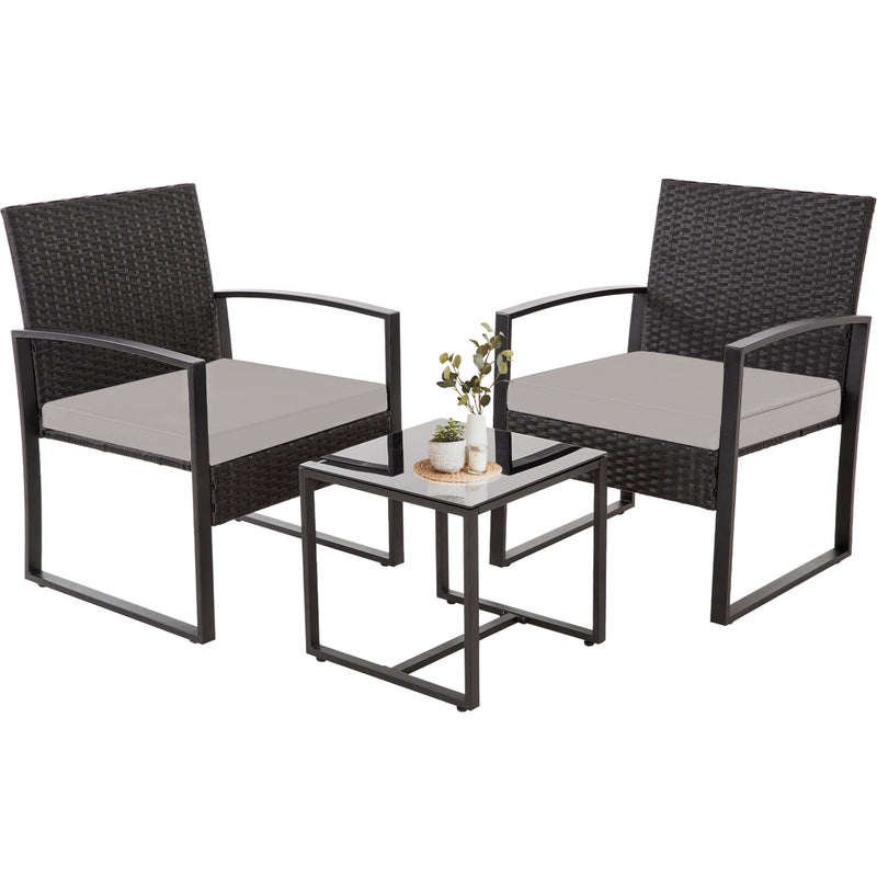 Ainfox 3 Piece Outdoor Patio Furniture Patio Bistro Set Rattan Balcony Furniture Set