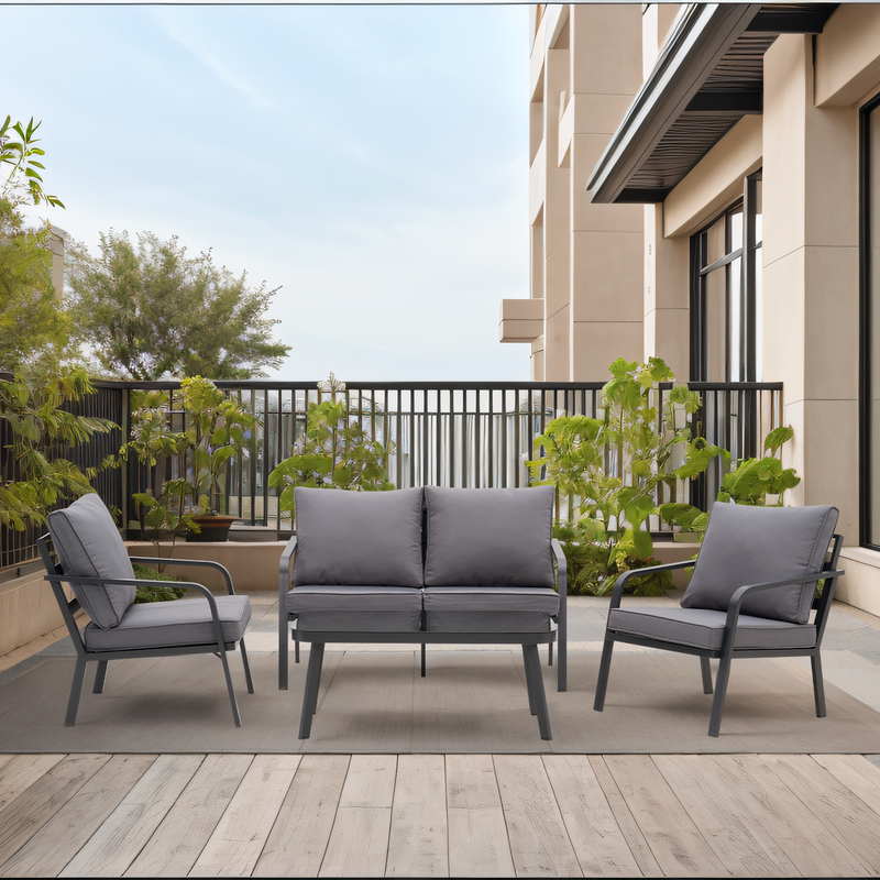 Ainfox Aluminum Patio furniture Set  for 4 Persons, Grey