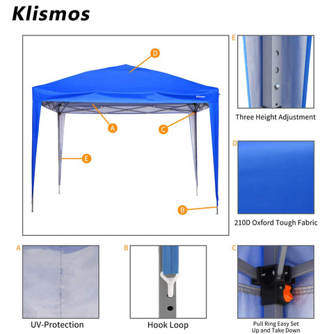 Klismos 10ft X 10ft Pop Up Canopy  For Patio,Garden,Beach Outdoor,Indoor With Four Sidewalls