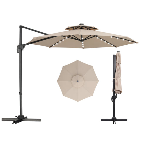 Ainfox 10ft Double Top Heavy-Duty Patio Cantilever Umbrella with Cross Base, Outdoor Large Offset Hanging Aluminum Rotation Sun Shade Umbrella with 360°Rotation Adjustable