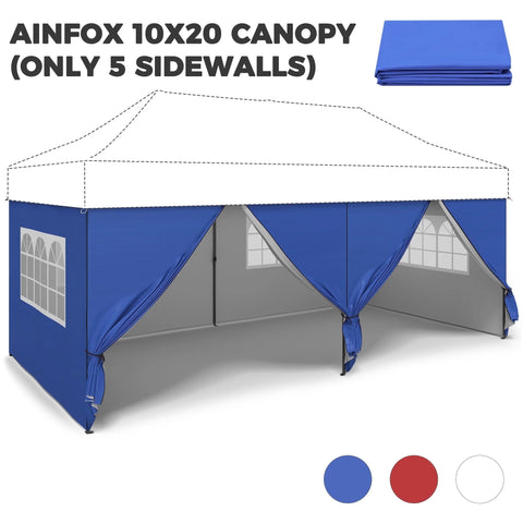 Ainfox 5-Piece Sidewalls for 10x20 Pop Up Canopy Tent, 420D Oxford PVC Waterproof Sun Shade Privacy Walls with Windows & Zippers