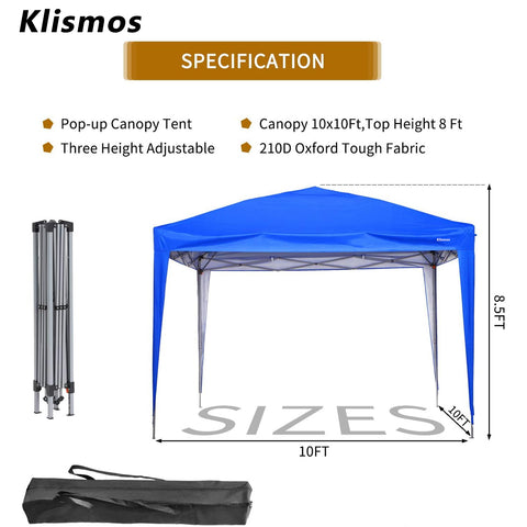 Klismos 10ft X 10ft Pop Up Canopy  For Patio,Garden,Beach Outdoor,Indoor With Four Sidewalls