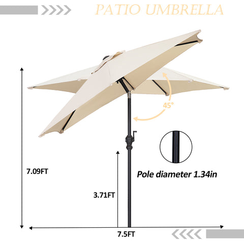 On Sale 7.5FT Patio Umbrella Khaki Outdoor Table Umbrella,Market Umbrella with Push Button Tilt and Crank for Garden, Lawn, Deck, Backyard & Pool