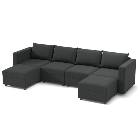 Ainfox Modular Sectional Sofa Couch with Storage Seat Sectional Couch Set 3 Seats +2 Ottomans