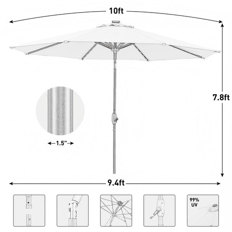 Ainfox 10ft Patio Umbrella With Led Light Bar For Market,Yard,Lawn Etc