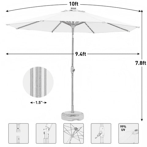 Ainfox 10ft Led Light Bar Patio Umbrella With Umbrella Base  For Market,Yard,Lawn Etc