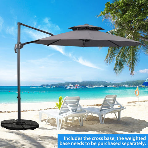 Ainfox 10ft Double Top Heavy-Duty Patio Cantilever Umbrella with Cross Base, Outdoor Large Offset Hanging Aluminum Rotation Sun Shade Umbrella with 360°Rotation Adjustable