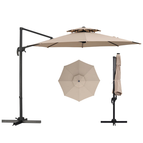 Ainfox 10ft Double Top Heavy-Duty Patio Cantilever Umbrella with Cross Base, Outdoor Large Offset Hanging Aluminum Rotation Sun Shade Umbrella with 360°Rotation Adjustable