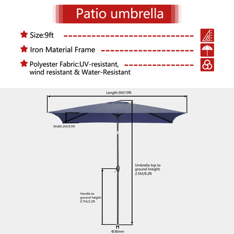 9FT Square Patio Umbrella Without Base with Tilt and Crank Outdoor Umbrella