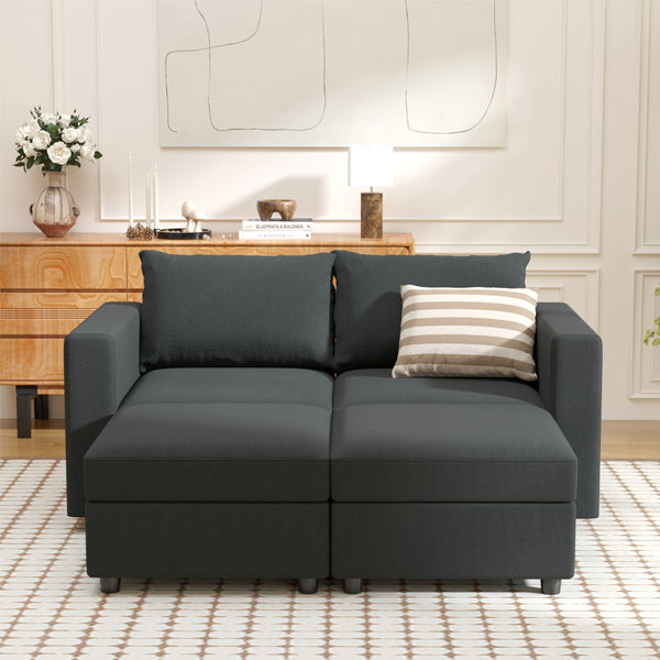 Modular Sectional Sofa Couch Storage Seat 2 Seats +2 Ottomans