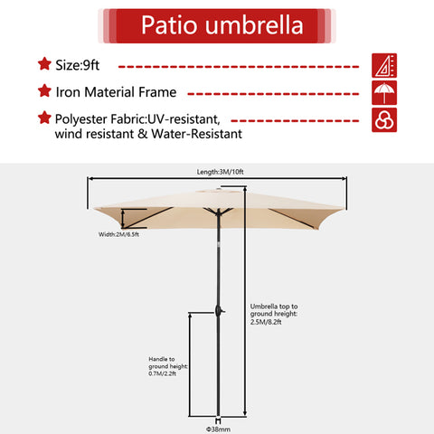 9FT Square Patio Umbrella Without Base with Tilt and Crank Outdoor Umbrella