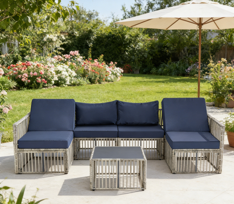 Ainfox 7 Piece Outdoor Sectional Furniture Set with Cushions, Wicker Patio Conversation Set Outdoor Sectional Sofa, All-Weather for Garden, Backyard and Poolside