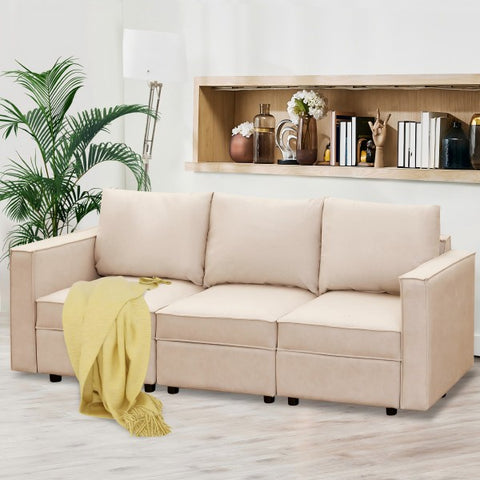 Ainfox Storage Modular Sectional Couches Three Seats Adjust Sofa Beige