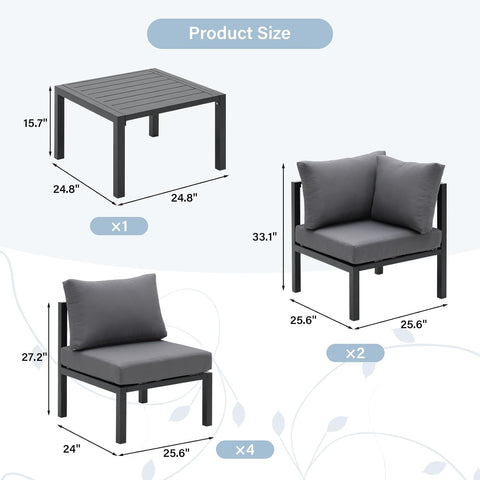 7 Piece Patio Furniture Set Aluminum Conversation Set Outdoor Garden Sofa Set  for Garden