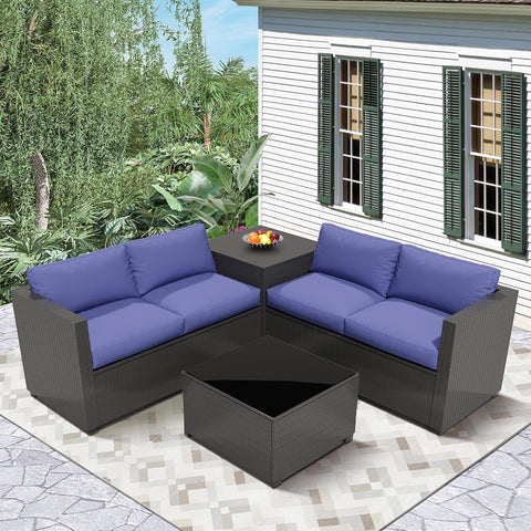 Ainfox 4 Pcs Patio Sofa Outdoor Patio Wicker Furniture Set