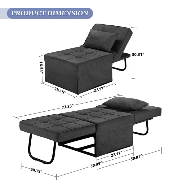 73inch Convertible Sofa Bed Dark Grey 4 1 Folding Sofa