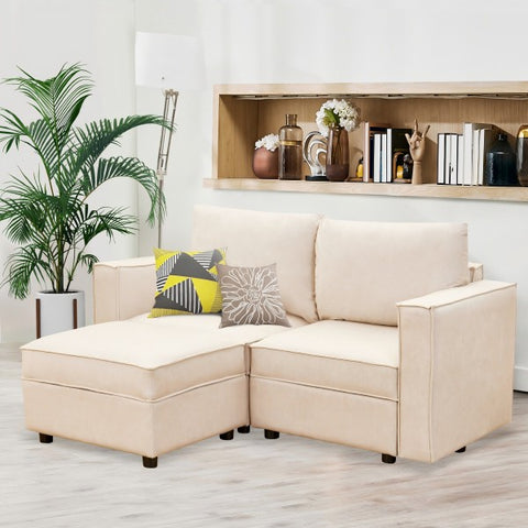 Ainfox Storage Module Sofa Loveseat Sofa With Ottoman Beige