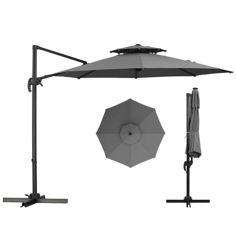 Ainfox 10ft Double Top Heavy-Duty Patio Cantilever Umbrella with Cross Base, Outdoor Large Offset Hanging Aluminum Rotation Sun Shade Umbrella with 360°Rotation Adjustable