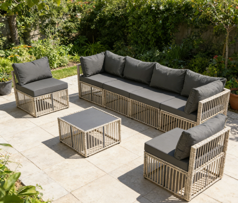 Ainfox 7 Piece Outdoor Sectional Furniture Set with Cushions, Wicker Patio Conversation Set Outdoor Sectional Sofa, All-Weather for Garden, Backyard and Poolside
