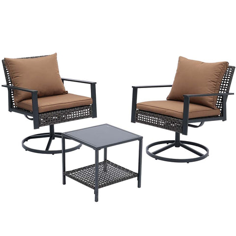 Ainfox 3PCS Patio Sofa With 2 Metal Swivel Chair And Coffee Table For Indoor Outdoor